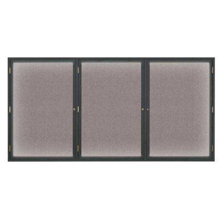 UNITED VISUAL PRODUCTS Triple Door Enclosed EZ Tack Board, 96"x48", Walnut/Grey UV106EZ-GREY-WALNUT